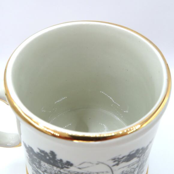 James Kent Ltd Old Foley Mug Fisherman Scene Black Transferware Gold Trim - Picture 11 of 13
